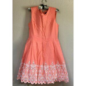 Label by Five Twelve Sz 4 Embroidered Eyelet Hem Sleeveless Mini Dress Coral New